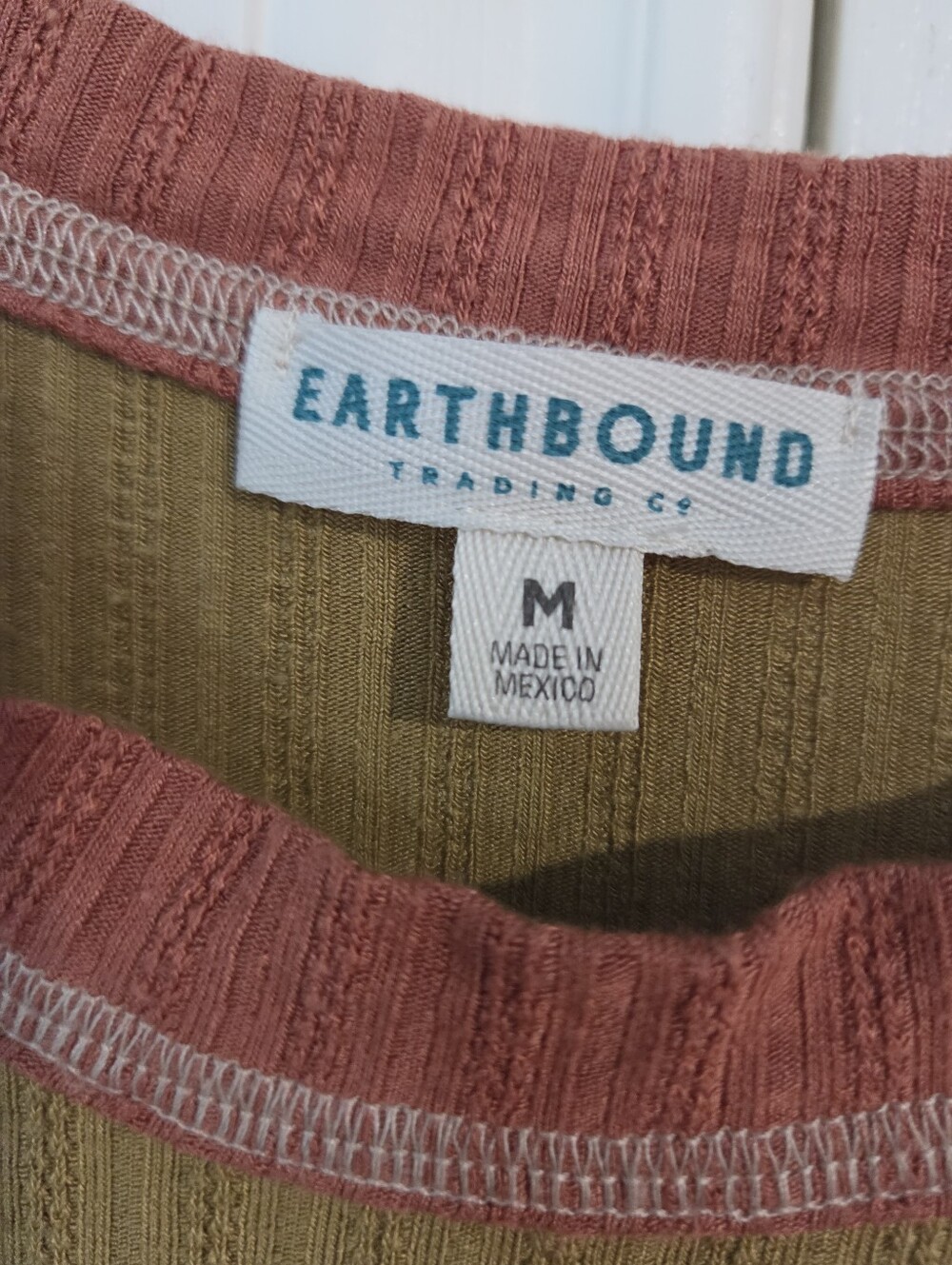 EARTHBOUND Olive Ribbed Tank with Rust Trim Size Medium - Picture 2 of 7